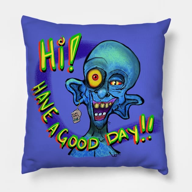 “Have a good day!“ Says Brian the zombie... Pillow by wolfmanjaq