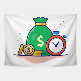 Timer with sack of coin cartoon Tapestry
