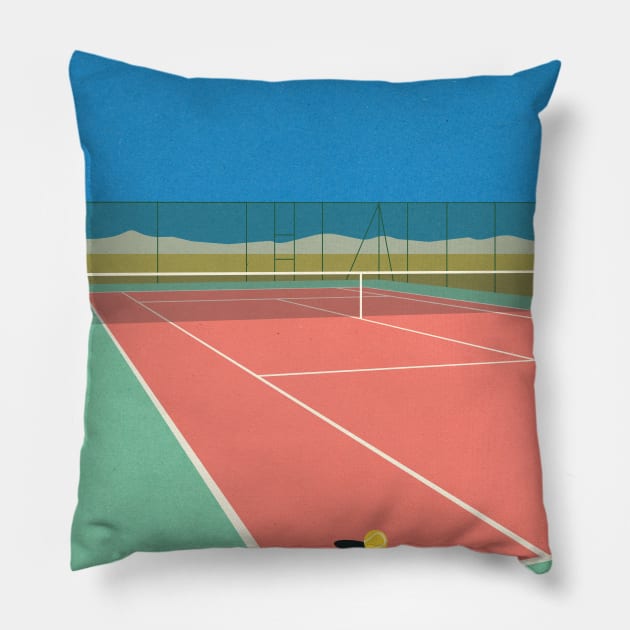 Tennis Court In The Desert Pillow by Rosi Feist