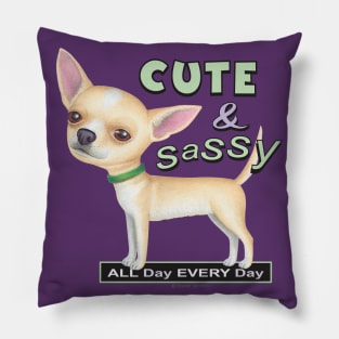 Cute chihuahua dog posing cutely on Chihuahua with Green Collar tee Pillow