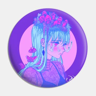 Overgrown Cemetery Drawtober Anime Girl Pin