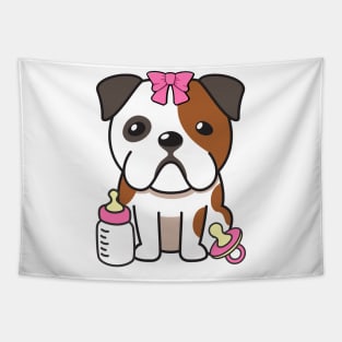 Cute bulldog is a baby - girl Tapestry