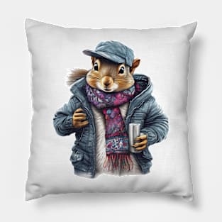 Squirrel wearing a jackets cap and a scarf Pillow