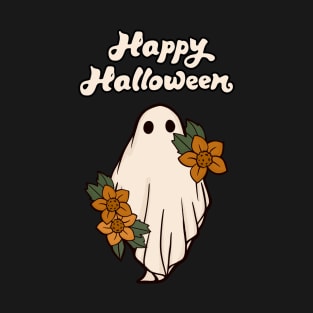 Happy Halloween Cute Ghost with Flowers T-Shirt