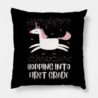 Back to School Pink Unicorn Design, Hopping into First Grade, First Day of School Shirt, School Girls Gift T-Shirt Unicorn Pillow