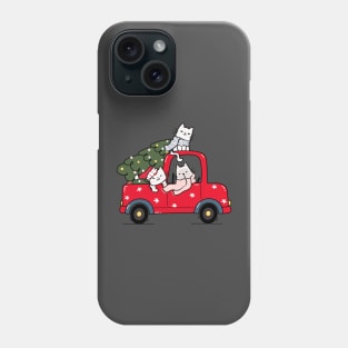 cute kitten cat with christmas tree on red truck car Phone Case