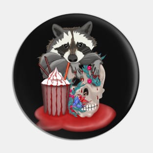 Raccoon drinks cocktail with skull Pin