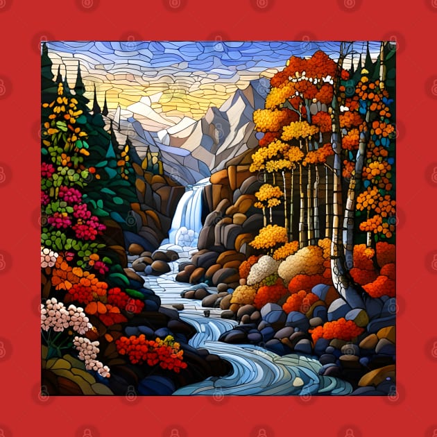 Stained Glass Autumn Mountain Scenery by Chance Two Designs