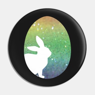 Easter Bunny Silhouette in Rainbow Ombre Faux Glitter Easter Egg Pin