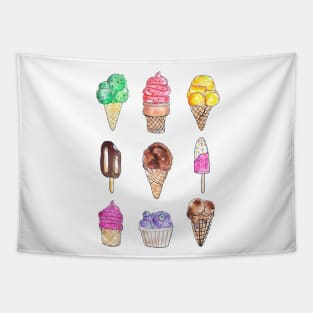 Ice-cream Flavors Watercolor Illustration Tapestry