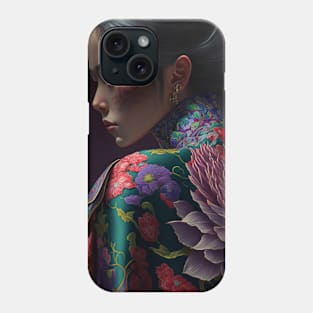 Geisha in floral kimono Phone Case