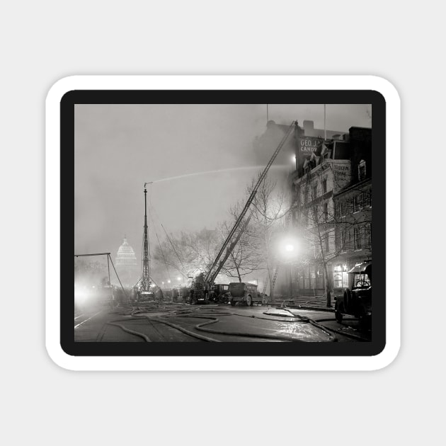 Five Alarm Fire at Night, 1925. Vintage Photo Magnet by historyphoto