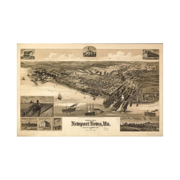 Vintage Pictorial Map of Newport News VA (1891) by Bravuramedia
