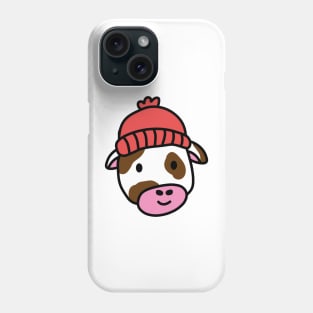 Cute cartoon dairy cow wearing a wooly hat Phone Case