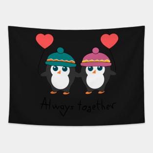 Cute penguins in love Tapestry