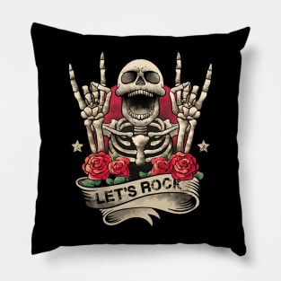 Lets Rock Rock&Roll Skeleton Hand Vintage Retro Rock Concert Pillow