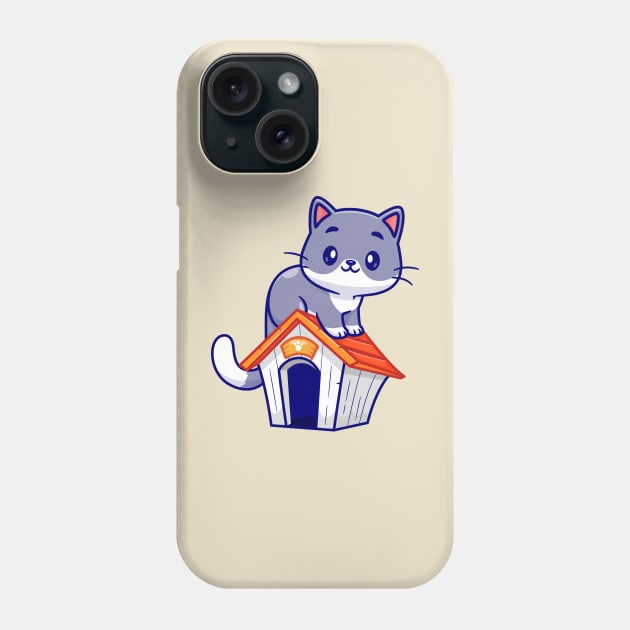 Cute Cat Sitting On Cat Cage Cartoon Phone Case by Catalyst Labs