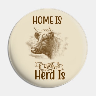 Bull Head with Text: Home Is Where Herd Is Pin