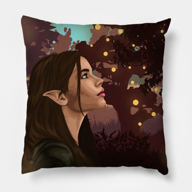 Portrait of a beautiful elf girl with landscape Pillow by klara_art