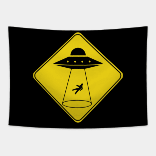 Caution Road Sign UFO Alien Abduction Tapestry