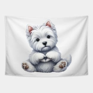 Valentine West Highland White Terrier Dog Giving Heart Hand Sign Tapestry