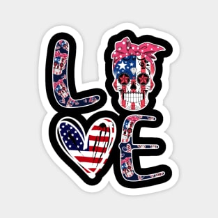 Sugar Skull Heart American Flag 4th of July Patriotic Magnet