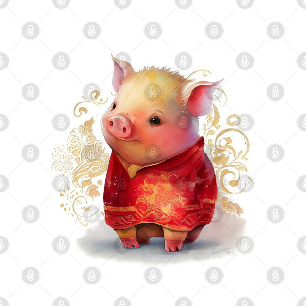 Watercolor Chinese Zodiac Year of the Pig by artsyindc