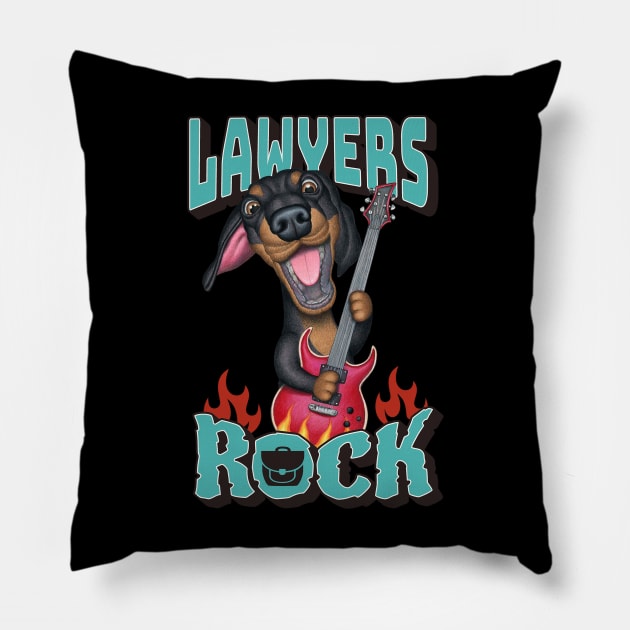 Doxie Dog rock with Dachshund guitar on Lawyers Rock tee Pillow by Danny Gordon Art