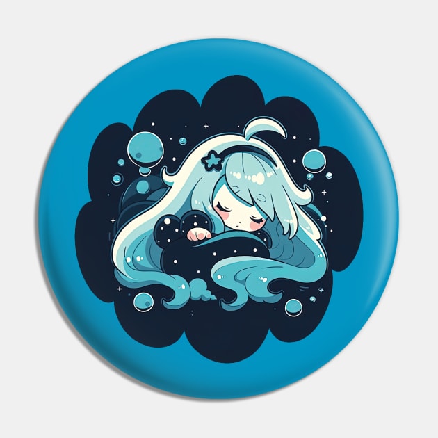 Adorable Anime Chibi Aquarius Zodiac Sleeping Little Astro Girl Pin by The Little Store Of Magic