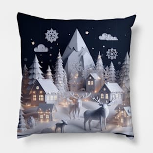 Delightful Paper Art Style Winter Wildlife Scene Pillow