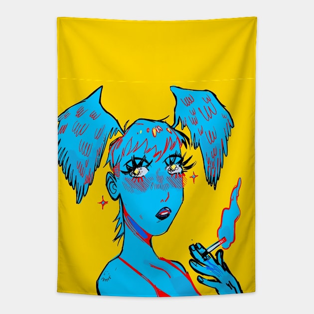 Smoking girl! Tapestry by snowpiart