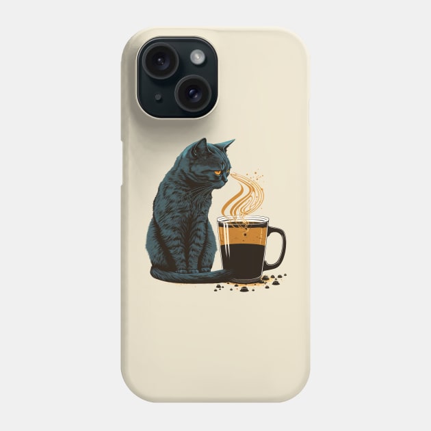 Coffee Cat Phone Case by Bondoboxy