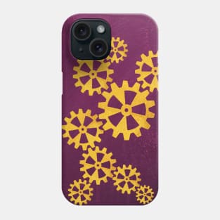 Golden steampunk gears on a pink background Phone Case