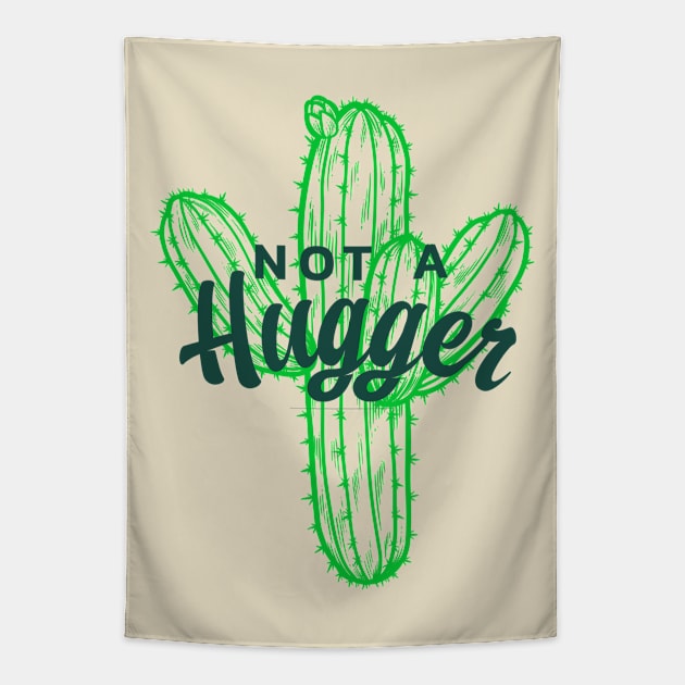 Introvert Funny Quote - Not a Hugger Typography on Cactus Plant Tapestry by Inspire Enclave