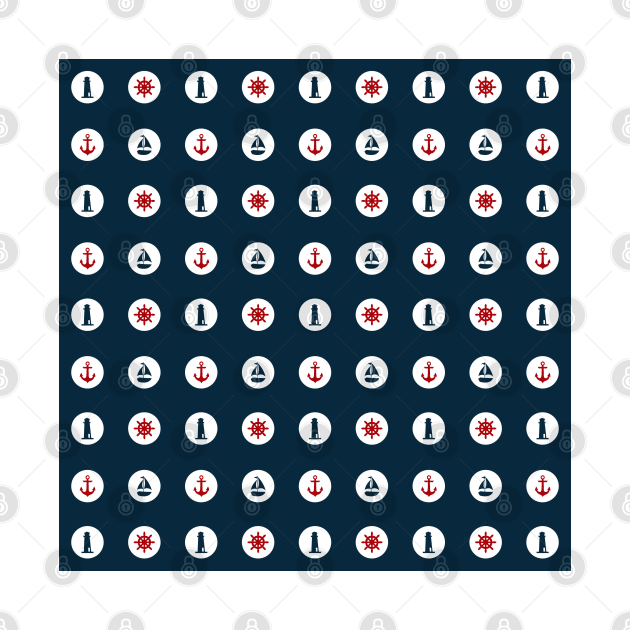 Red and Navy Blue Nautical Blue Dots by Peter the T-Shirt Dude