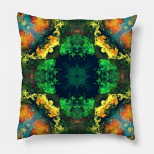 Psychedelic Kaleidoscope Square Blue Green and Yellow Pillow