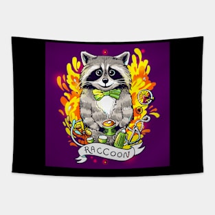 beautiful-cartoon-poster-raccoon-drinks-black-tea Tapestry