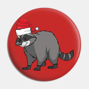 Santa Hat-Wearing Raccoon Funny Christmas Holiday Pin