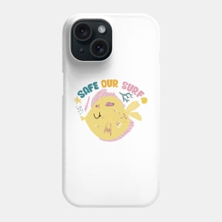 Safe our Surf quote with cute sea animal fish, starfish, coral and shell Phone Case