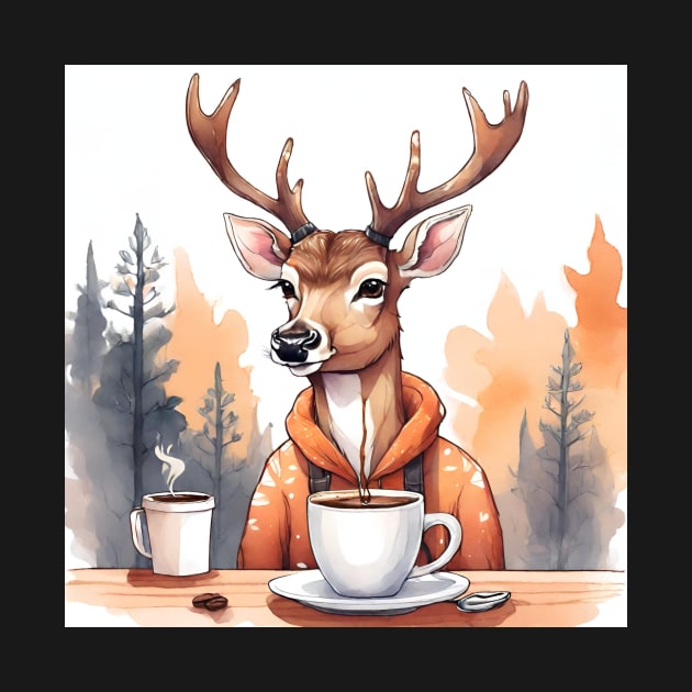 watercolor deer with coffe by Awgacia