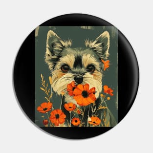 Yorkshire Terrier Flowers Photo Art Design For Dog Onwer Pin