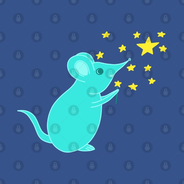 Cute Blue Mouse Making Magic and Stars by Green Paladin