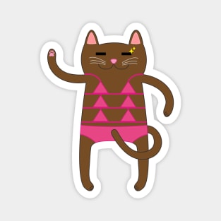 Brown Cat Wearing a Pink Bikini Swimsuit Magnet