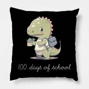 100 Days of School Cute Dino Funny Vintage Dinosaur Pillow