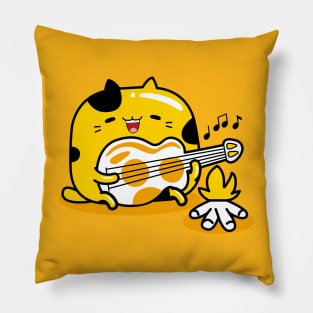 yellow cat camping Pillow