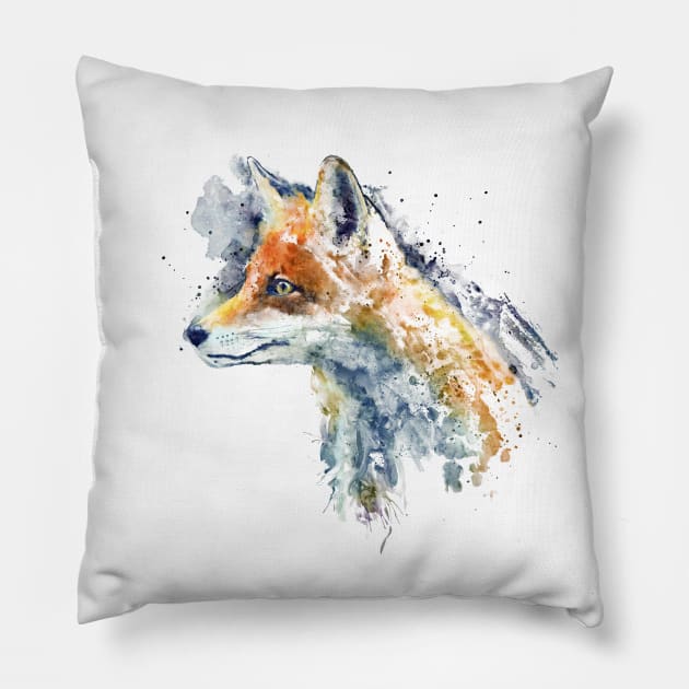 Watercolor Portrait - Cute Fox Profile Pillow by Marian Voicu