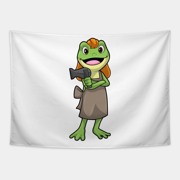 Frog as Hairdresser with Hairdryer Tapestry by Markus Schnabel