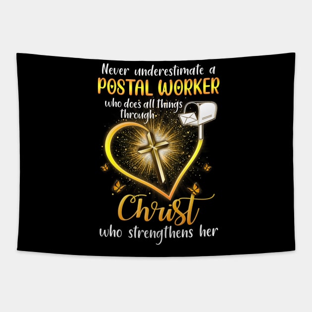 Never Underestimate A Postal Worker Funny Gift Tapestry by janayeanderson48214