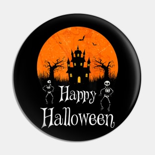 Haunted Castle Dancing Skeleton Happy Halloween Pin