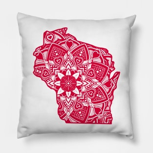 Red Wisconsin State Gift Mandala Yoga WI Art Pillow